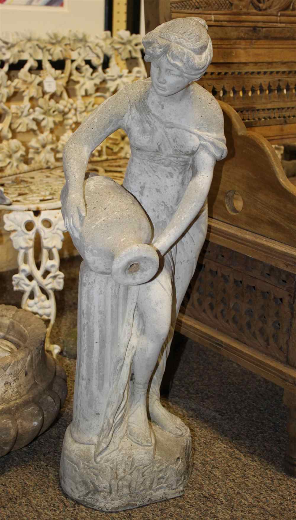 Appraisal: CAST STONE FIGURE OF HEBE HOLDING A WATER JUG the