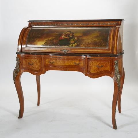 Appraisal: Louis XV Style Ormolu Mounted Parquetry Desk Bureau-a-Cylindre c the