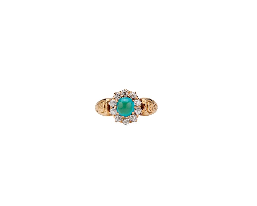 Appraisal: K Gold Diamond and Turquoise Ring K Gold Diamond and