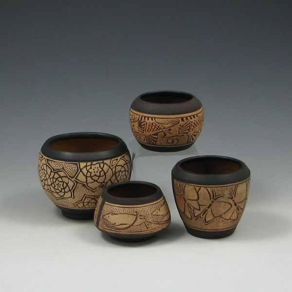 Appraisal: Four Weller Claywood Vases and Bowls unmarked ''- '' all