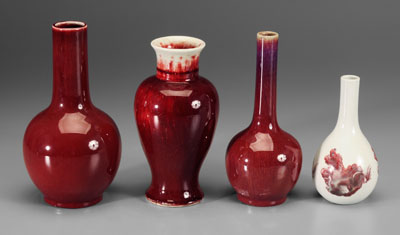 Appraisal: Four Chinese copper-red glazed vases bottle vase three copper-red Buddhist