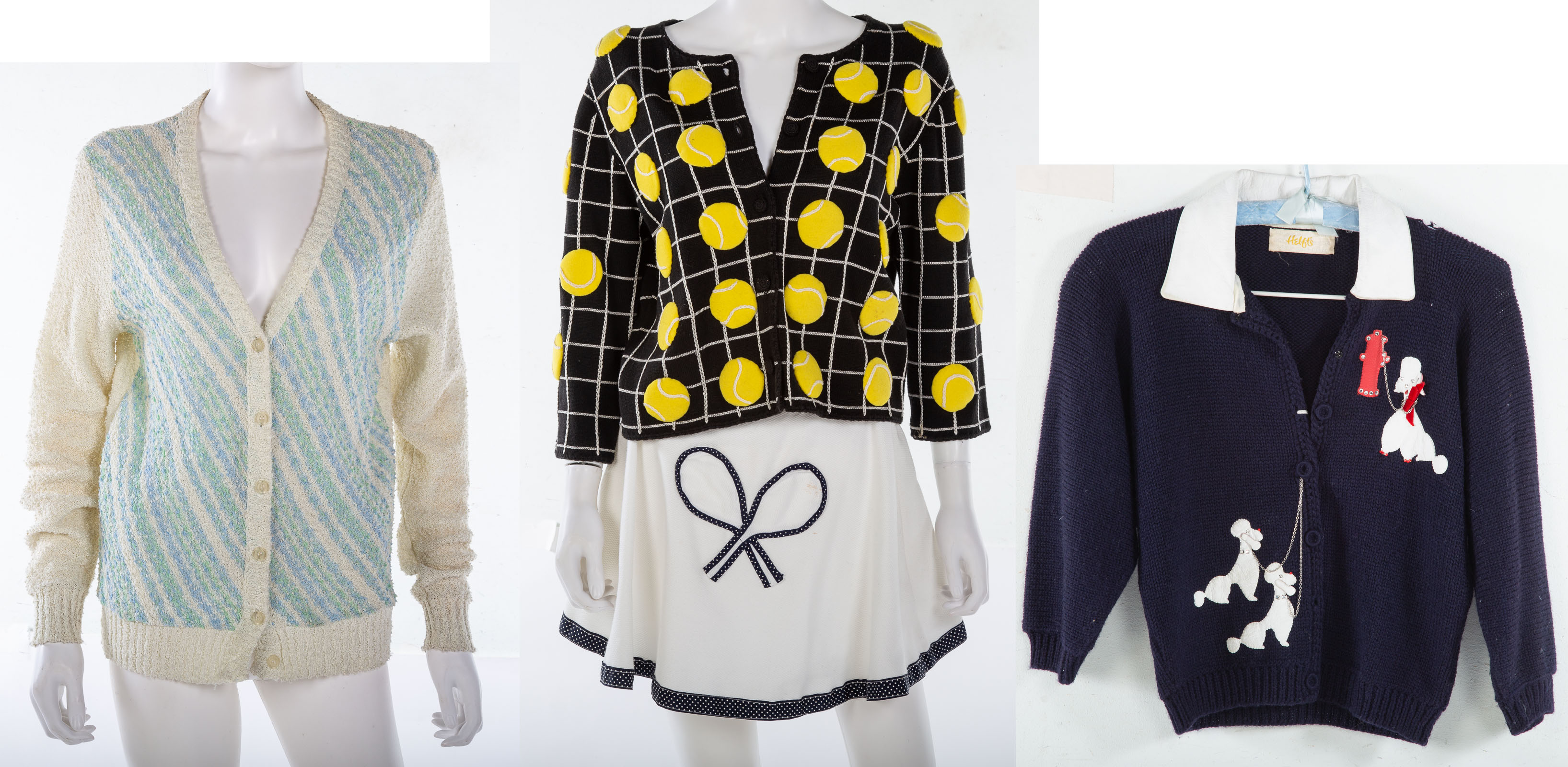 Appraisal: A TRIO OF VINTAGE SWEATERS SKIRT Tennis ball sweater size