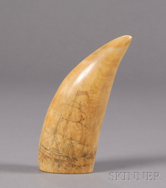 Appraisal: Scrimshaw Decorated Whale's Tooth mid- th century the obverse engraved