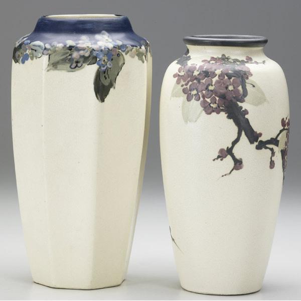 Appraisal: WELLER Hudson White and Decorated two vases and Short line