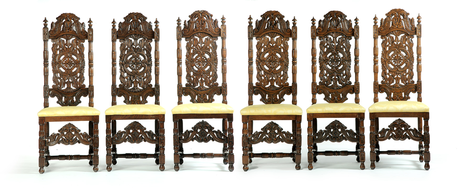 Appraisal: SIX ENGLISH CARVED SIDE CHAIRS Early th century oak Heavily