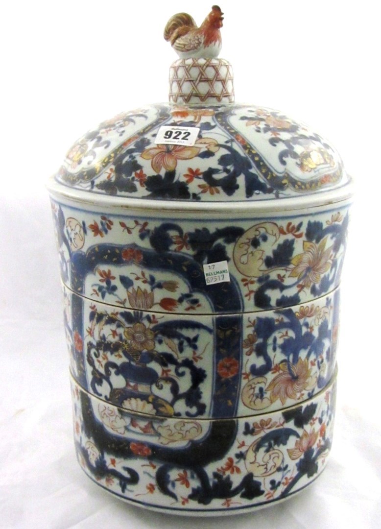 Appraisal: A rare Japanese Imari three layer stacking box Jubako Edo