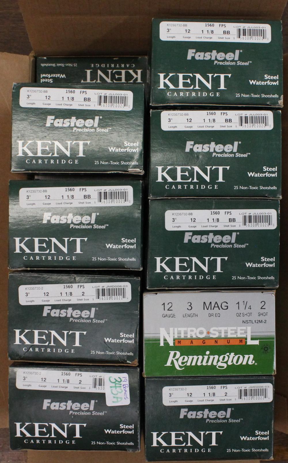 Appraisal: GAUGE STEEL SHOTGUN AMMUNITION including Kent Fasteel shot round boxes