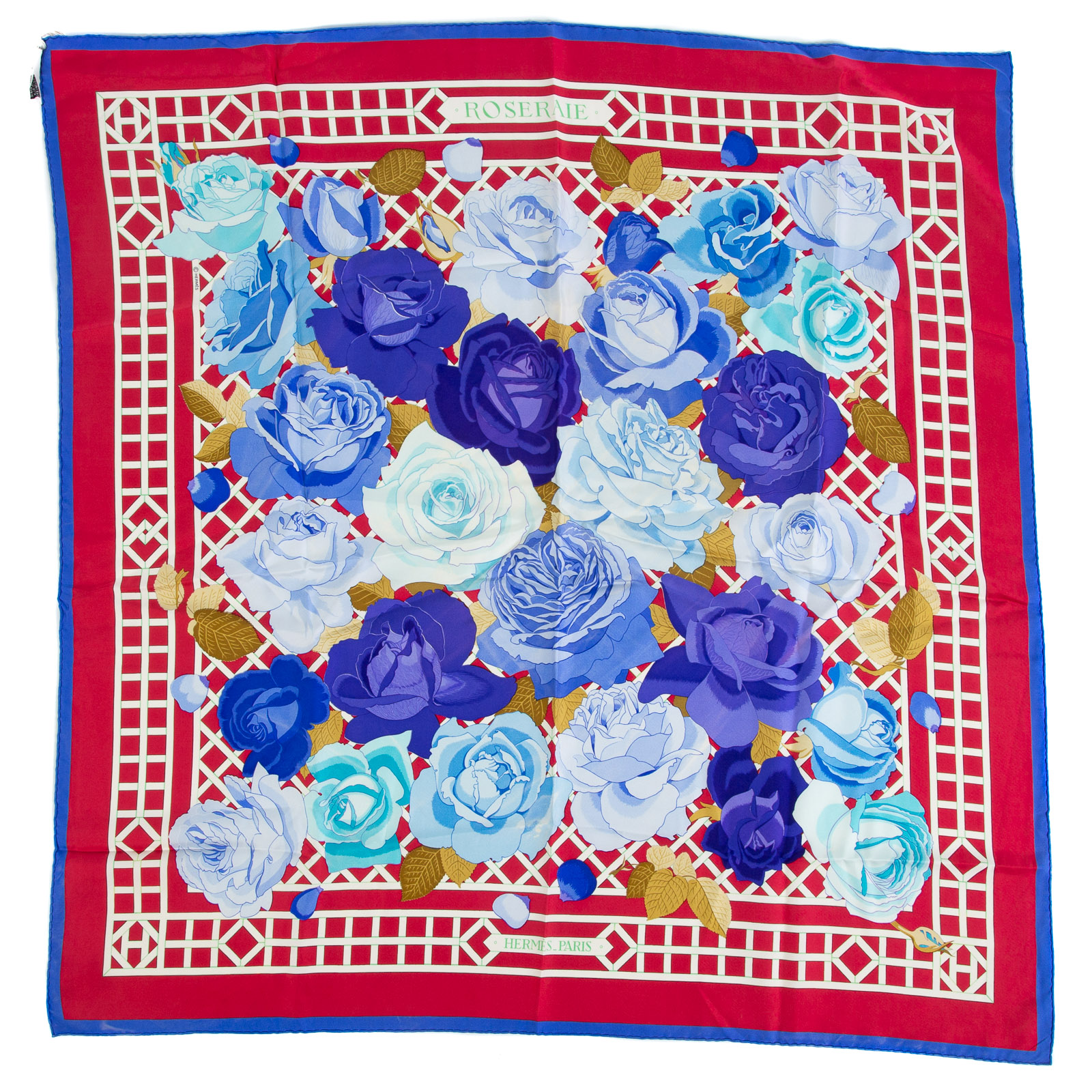 Appraisal: AN HERMES ROSERAIE SCARF Blue red and multicolor Hermes cm