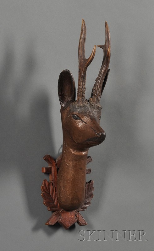 Appraisal: Rustic Carved and Painted Wooden Deer Head Wall Plaque America