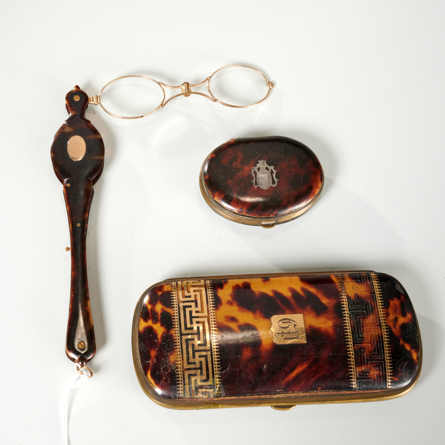 Appraisal: ANTIQUE CASES LORGNETTE th c each case with an overlay