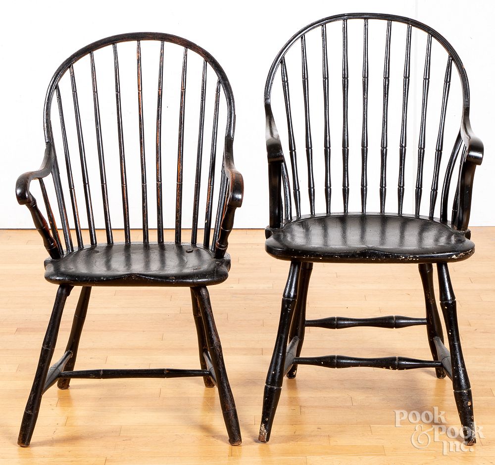 Appraisal: Two bowback Windsor armchairs ca Two bowback Windsor armchairs ca