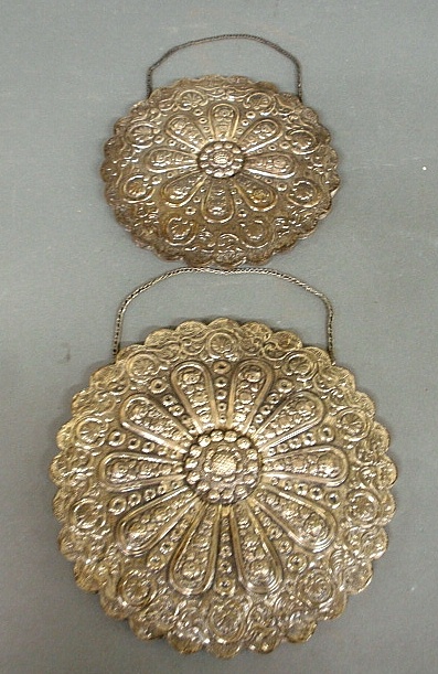 Appraisal: - Two repouss silver round hanging mirrors each marked Bedo