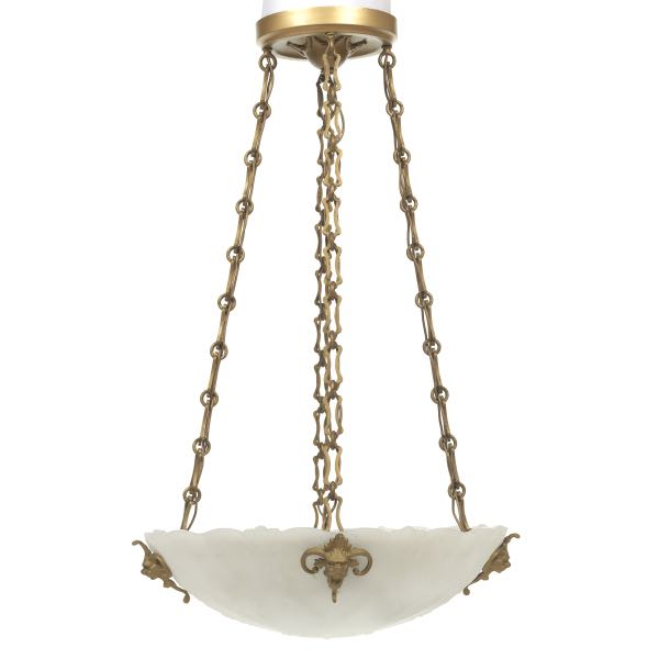 Appraisal: NEOCLASSICAL CAST GLASS DOME CHANDELIER x Cast milk glass pendant