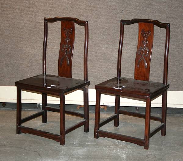 Appraisal: A pair of Chinese hardwood side chairs Republic Period The