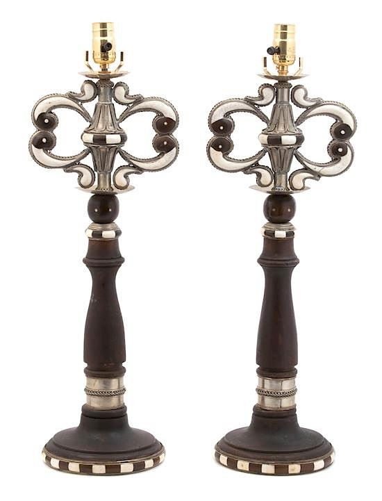 Appraisal: A Pair of Moroccan Inlaid Table Lamps Height inches A