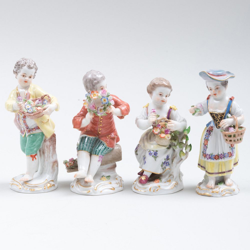 Appraisal: Group of Four Meissen Porcelain Figures with Baskets and Flowers