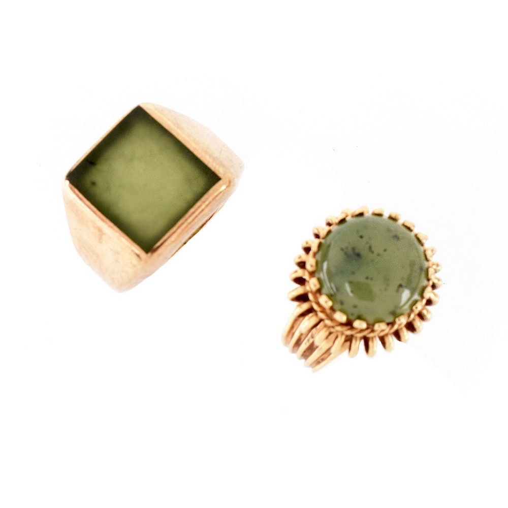 Appraisal: Two Vintage Jade Rings Lady's Vintage Jade and Karat Yellow