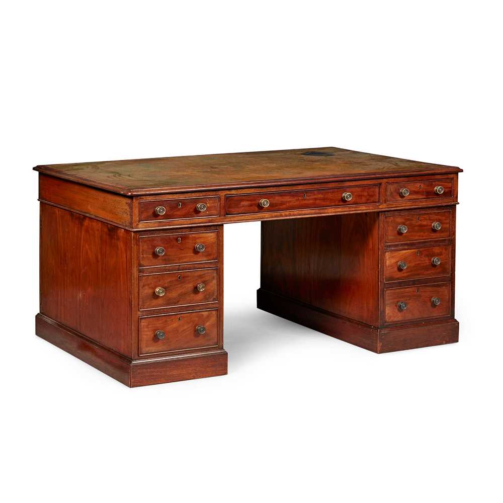 Appraisal: GEORGIAN STYLE MAHOGANY PEDESTAL PARTNER'S DESK TH CENTURY the top