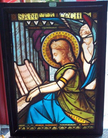 Appraisal: A late th Century stained glass panel depicting St Ceilia