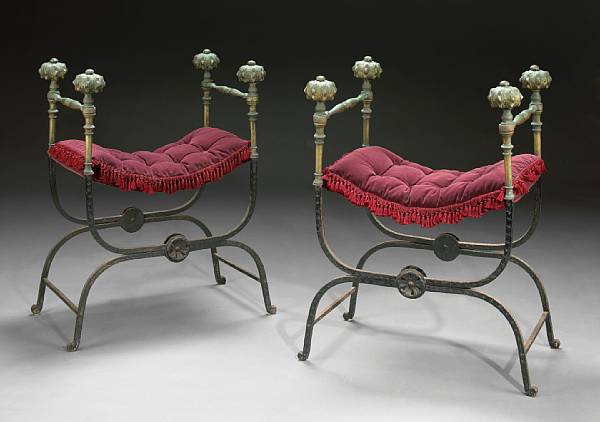 Appraisal: A pair of Renaissance Revival bronze and iron stools Each