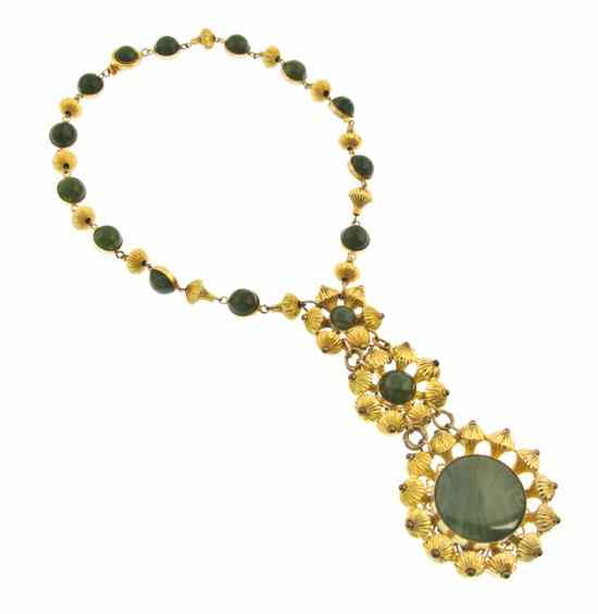 Appraisal: A Rare William DeLillo Green Cabochon Necklace s with goldtone