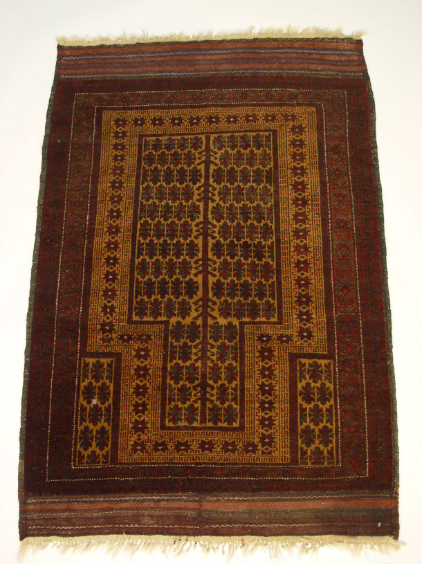 Appraisal: Rectangular prayer mat with plum and black geometric decoration cm