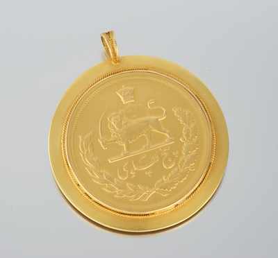 Appraisal: Iran Mohamed Shah gold Pahlavi Coin Framed into Pendant A