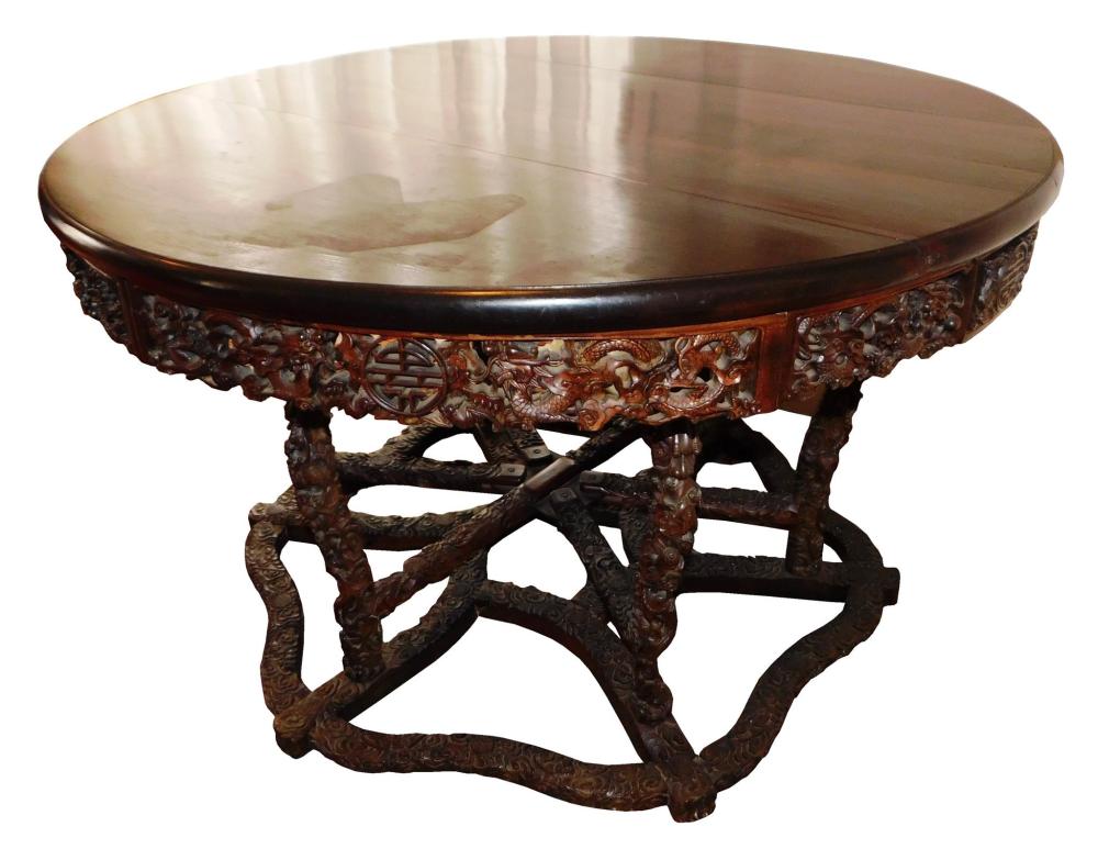 Appraisal: ASIAN Elaborately carved Chinese center table probably late Qing Dynasty