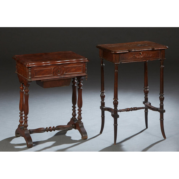 Appraisal: Two French Louis Philippe Carved Oak Travailleuses th c one