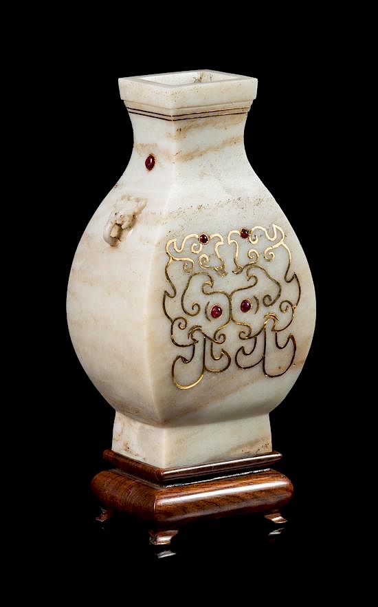 Appraisal: A Mughal Style Jade Square Vase Height inches A Mughal