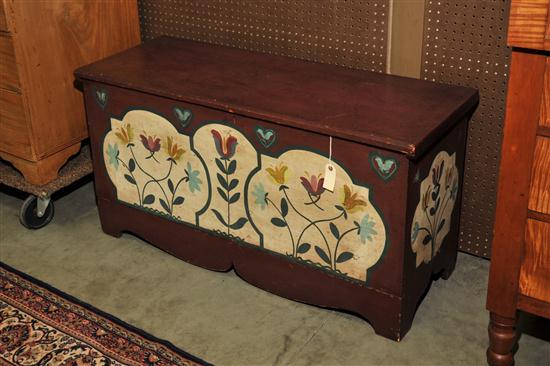 Appraisal: BLANKET CHEST Pine red painted chest with interior til and