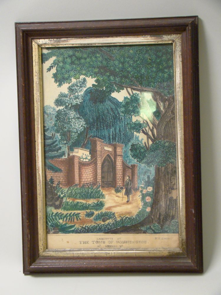 Appraisal: FRAMED PRIMITIVE WATERCOLOR Lafayette at the tomb of Washington Signed