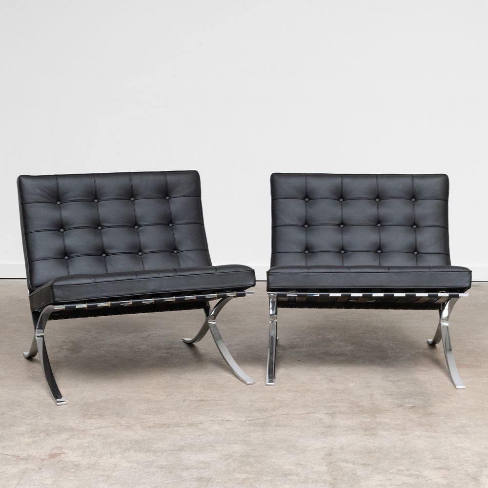 Appraisal: Pair of Mies van der Rohe Chrome and Leather 'Barcelona'