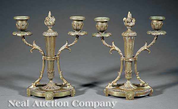 Appraisal: A Pair of Antique French Gilt Bronze Two-Light Candelabra c