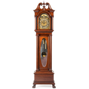 Appraisal: A Theodore B Starr Mahogany Nine-Tube Tall-Case Case Clock Circa