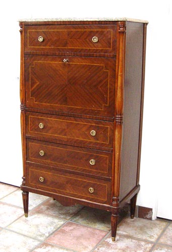 Appraisal: MARBLE TOP FRENCH SECRETAIRE ABATTANT Measures '' high x ''