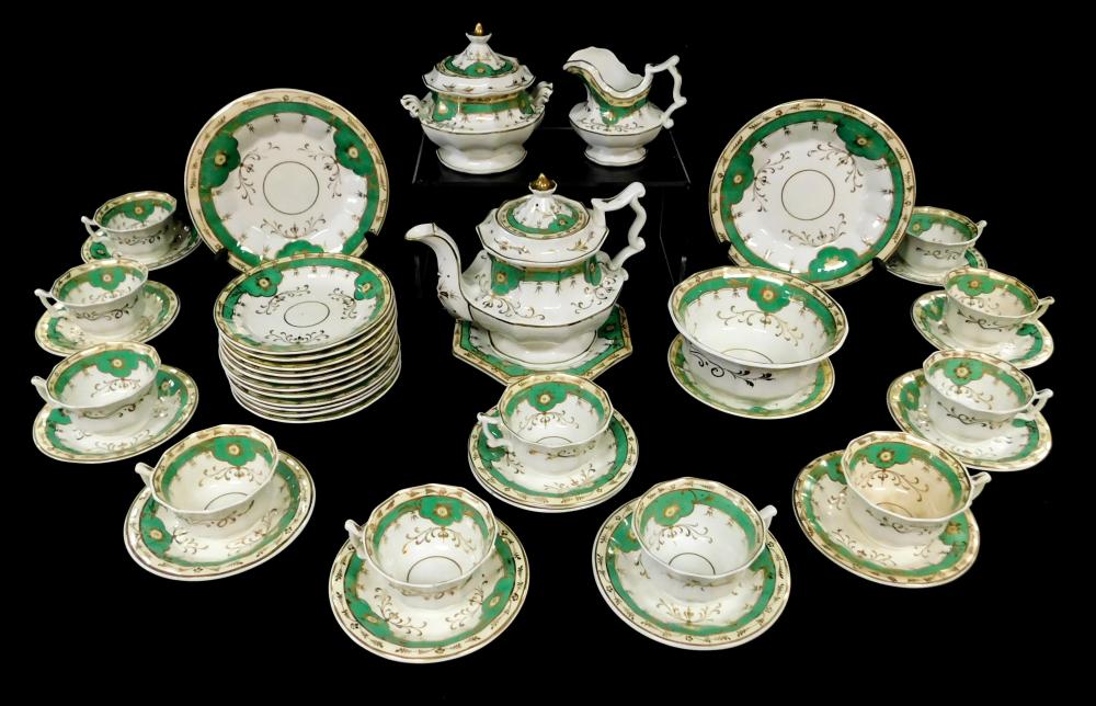 Appraisal: CHINA TEA SET AND SERVINGWARE AMERICAN C PIECES WITH GREEN