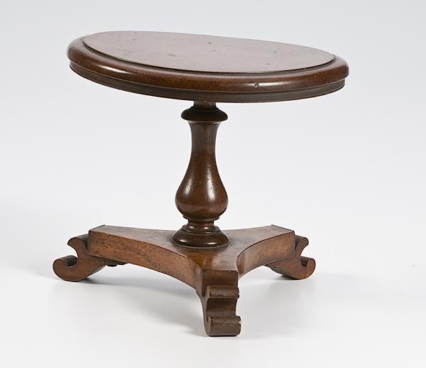 Appraisal: DOLL'S CLASSICAL STYLE TEA TABLE th century mahogany ht dia