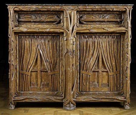 Appraisal: CONTINENTAL ART NOUVEAU CARVED 'FANTASY' OAK SIDE CABINET LATE TH