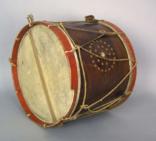 Appraisal: Civil War mahogany drum with red hoops and inlaid star