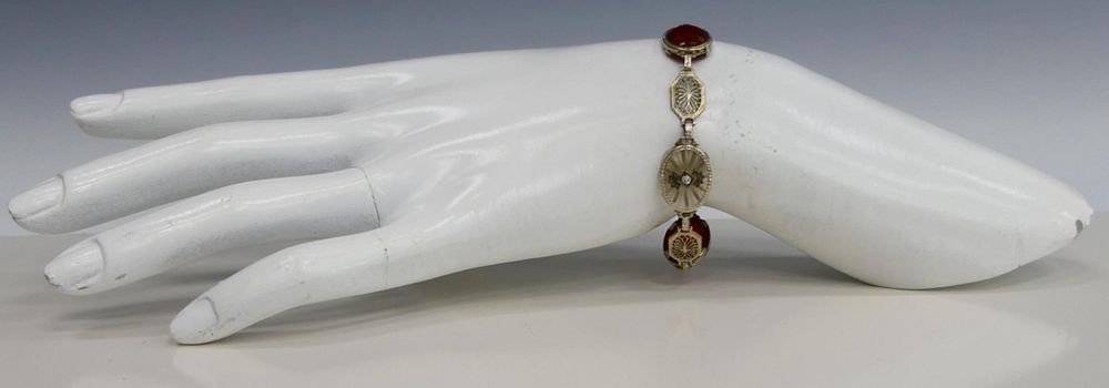 Appraisal: ANTIQUE KT W GOLD CARNELIAN LAVALIER BRACELET Measures about long