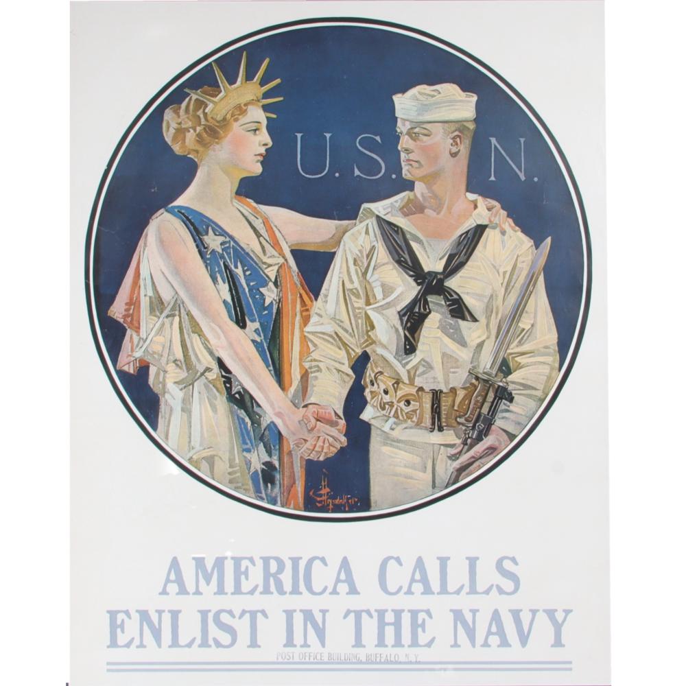 Appraisal: WW POSTER AMERICA CALLS ENLIST IN THE NAVY JOSEPH CHRISTIAN