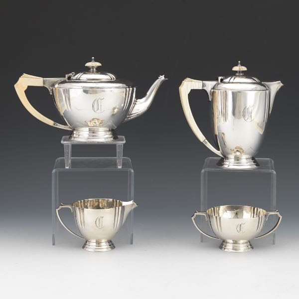 Appraisal: ART DECO ENGLISH STERLING SILVER AND BONE FOUR-PIECE TEA COFFEE