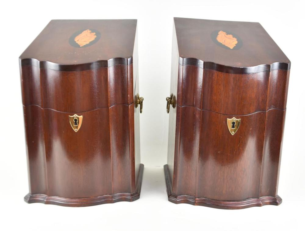 Appraisal: PAIR OF GEORGE III STYLE INLAID MAHOGANY KNIFE BOX th