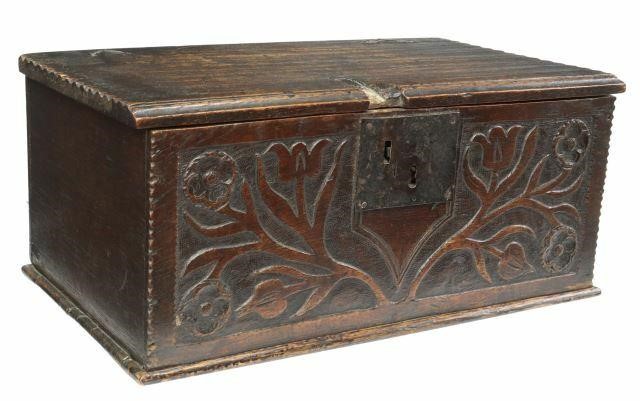 Appraisal: American carved oak bible box possibly Connecticut th c original