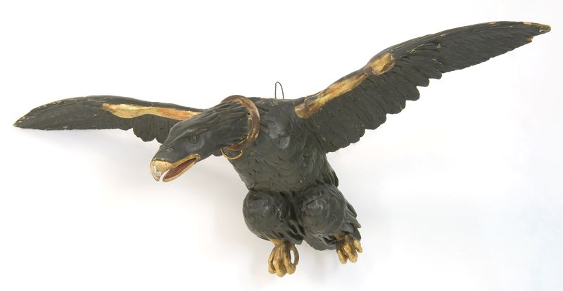 Appraisal: CARVED WOODEN SPREAD-WING EAGLE American th CenturyOriginal black and gold