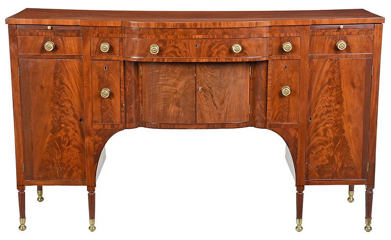 Appraisal: New York Federal Mahogany Pedestal Sideboard underside inscribed in chalk