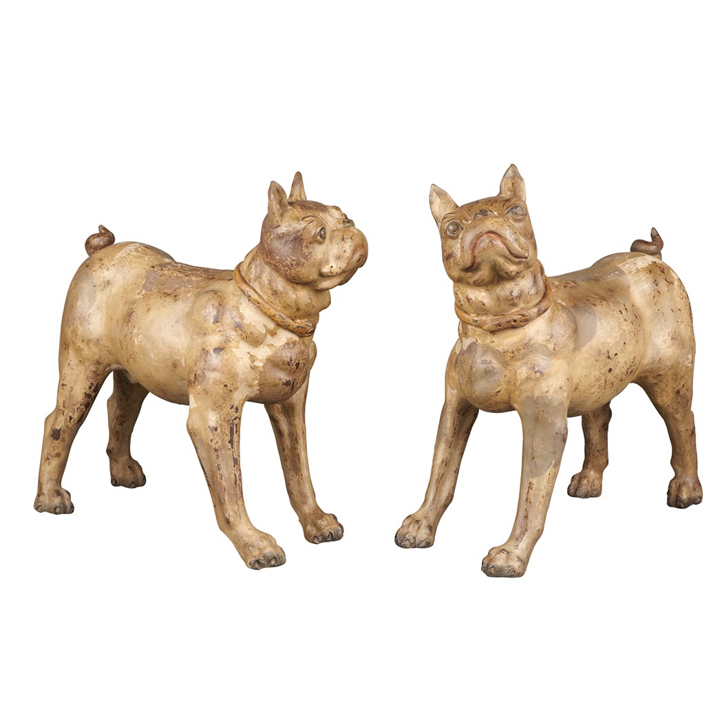 Appraisal: Pair of Continental Painted Earthenware French Bulldogs Length inches cm