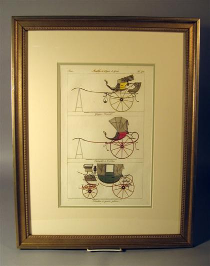 Appraisal: Set of five French handcolored engravings of carriagespierre de la