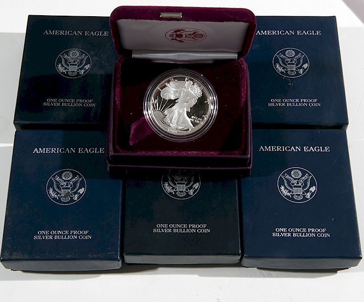 Appraisal: Silver Eagles Proofs in original boxes Condition Please contact us